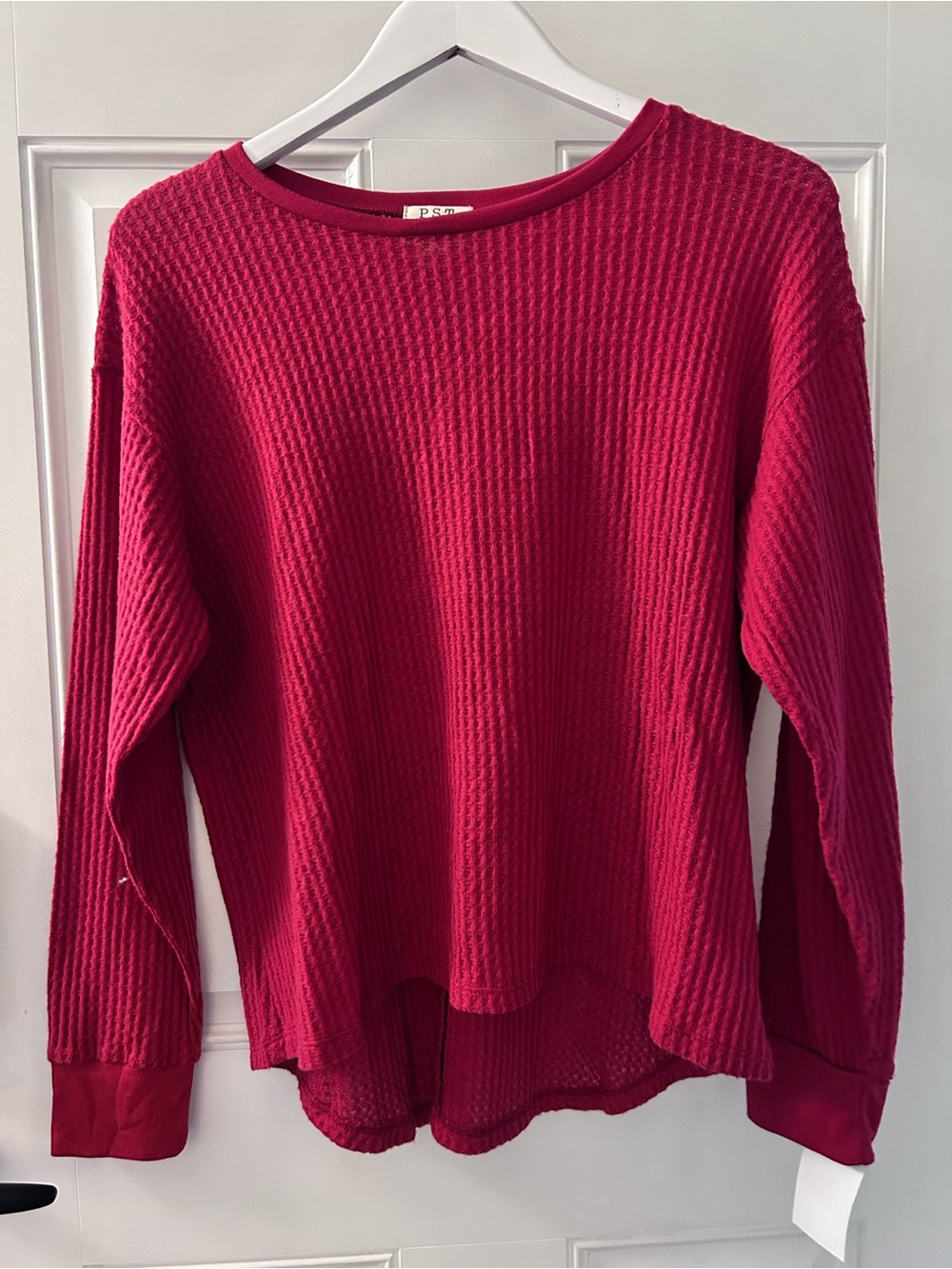 Raspberry Waffle-Knit Long Sleeve Top by P.S. - Relaxed Fit